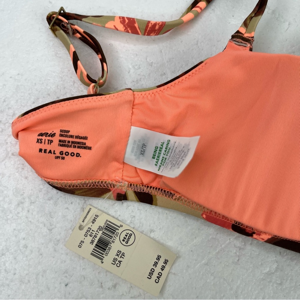 Aerie Peach Bikini Top with Floral Straps Swimsuit Women’s XS - Picture 5 of 5